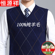 恒源祥純羊毛絨衫羊毛背心男V 領(lǐng)純寬松大碼針織毛衣秋冬坎肩中年馬甲爸爸裝純全100 1681藍色純全100 170L純全100