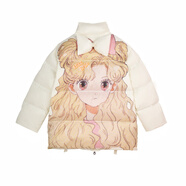 LALABOBO加厚保暖羽絨服女可愛(ài)歐若拉印花蝴蝶結(jié)寬松百搭休閑外套 時(shí)尚潮 米色（歐若拉） S