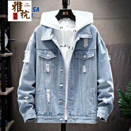 雅梡春秋新款刺繡牛仔外套男修身潮流男士牛仔夾克牛仔衣男學(xué)生外套衣 1801藍(lán)色 XXXL（151-170斤）