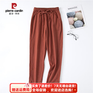 皮爾卡丹（pierre cardin）棉麻褲子女夏季薄款2025新款休閑哈倫寬松蘿卜直筒工裝九分亞麻褲 磚紅色 S 80到95斤