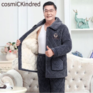 CosmicKindred加絨秋冬季三層珊瑚絨加厚夾棉男士爸爸媽媽情侶老年睡衣女保暖中 8823金錢(qián)豹 L 男(90斤-115斤)
