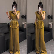 回姿春夏套裝女裝兩件套法式女神范時(shí)尚套裝2024夏季新款設計感無(wú)袖上 610-金色套裝【含腰帶】 M 建議80-95斤