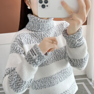 DALEY MODE高領(lǐng)毛衣女2025秋冬新款拼色寬松外穿保暖氣質(zhì)橫條紋百搭上衣女 黑白 S (衣長(cháng)56cm)