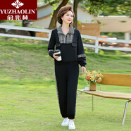 俞兆林（YUZHAOLIN）媽媽裝2025年新款中老年女裝中年運動(dòng)服裝套裝 套裝黑色 XL (建議95斤-110斤)