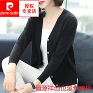 皮爾卡丹（pierre cardin）2525秋女裝新款韓版上衣寬松V領(lǐng)開(kāi)衫毛衣短款百搭針織衫外套褂子 黑色:春秋優(yōu)品開(kāi)衫 2XL:建議125-135斤