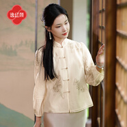 逸紅顔（E.Beauty）浮盈2025秋季新品燈籠袖暗紋刺繡歐根紗新中式外套女 香檳色 M