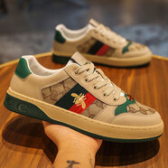 歐洲站小蜜蜂男鞋輕奢透氣休閑板鞋刺繡青少年時(shí)尚潮鞋復古臟臟鞋 卡其色 44