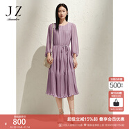 玖姿·安娜蔻優(yōu)雅浪漫壓褶竹節(jié)肌理收腰連衣裙蛋糕裙女2025春季新款 紫色系 2XL