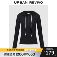UR2025秋季新款女裝鬼馬童趣連帽抽繩撞色長袖T恤UYL450260 藏青 M
