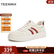 天美意男鞋休閑系帶厚底百搭戶外復(fù)古男阿甘鞋2025秋新款BX990CM5 白紅色 40
