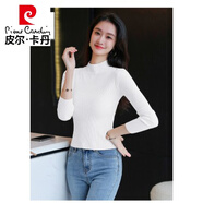 皮爾卡丹（pierre cardin）小個(gè)子短款上衣黑色高領(lǐng)打底衫女薄款秋冬百搭修身針織衫高腰毛衣 白色【半高領(lǐng) 薄 款】3138 S