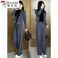 啄木鳥(niǎo)穿搭一整套時(shí)尚小香風(fēng)套裝女2024春秋新款款女裝職業(yè)西裝兩件裝 灰色 M(建議斤以?xún)?