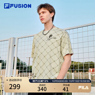 FILA FUSION斐樂潮牌情侶款針織短袖衫2025春新款休閑寬松純棉T恤 咖香卡其-LK S （165/88A/S）
