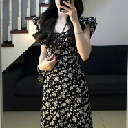 妙奕嘉法式碎花連衣裙純欲裙子夏天女裝2025新款長(zhǎng)裙顯瘦遮肚子小個(gè)子 【黑色】荷葉邊碎花背心連衣裙 L 【建議100-120斤】