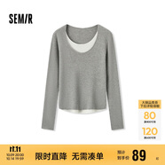 森馬毛衣女拼色假兩件毛衫修身春秋圓領(lǐng)套頭衫顯瘦109524107002