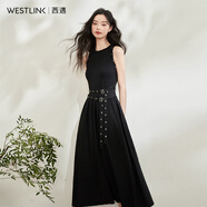 西遇（Westlink）西遇小眾設計酷颯風(fēng)鉚釘連衣裙女2025夏季收腰顯瘦背心長(cháng)裙 黑色 S