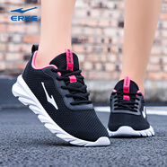 鴻星爾克女鞋跑步鞋女運動(dòng)鞋夏季新款軟底休閑鞋舒適透氣百搭網(wǎng)面鞋子R 正黑/熒光桃粉4152 37