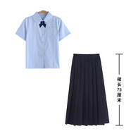 映棠大學(xué)風(fēng)格Jk校服百褶裙長(cháng)裙中長(cháng)女子夏季班校服大號學(xué)生短袖襯衫套 套裝(水色襯衫+領(lǐng)結+藏青長(cháng)裙-松 XS 均碼