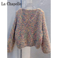 拉夏貝爾（La Chapelle）慵懶風(fēng)感彩色點(diǎn)點(diǎn)毛衣女2024春秋V領(lǐng)套頭短款加厚上衣針織衫 純100自動(dòng)發(fā)熱卡其色 純100自動(dòng)發(fā)熱XL 建議115-125斤