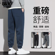 BalenoS&K秋冬季運動(dòng)褲男士衛褲男美式寬松束腳抽繩休閑加絨厚款褲子 藏青色常規款 M 【建議95-110斤】