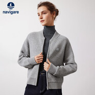 Navigare意大利小帆船女全羊毛針織短外套棒球領(lǐng)休閑開(kāi)衫2331304501 灰 L
