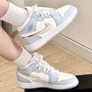 耐克（NIKE）女鞋Air Jordan aj1新款休閑板鞋運動輕便耐磨透氣籃球鞋【尖貨】 FQ9117-400冰雪奇緣藍GS 37.5