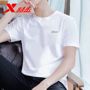 特步（XTEP）男裝短袖T恤夏季透氣半袖運動服薄款男士休閑冰絲體恤上衣健身服 珍珠白-0123 （100%棉） L （175/96A）