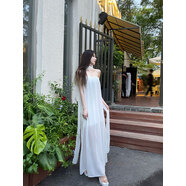 氛圍感定約會(huì )生日度假風(fēng)女神裙純欲海邊拍照連衣裙超仙沙灘裙 白 S