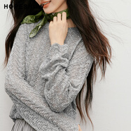 紅袖（hopeshow）針織衫2025秋季女波浪挑孔落肩長(cháng)袖90225280102 星白灰色 M