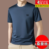 啄木鳥（TUCANO）短袖t恤男桑蠶絲圓領(lǐng)夏季新款高檔真絲半袖體恤衫冰.絲男裝上衣 哈青 175=XL