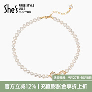 She's茜子蝴蝶結(jié)吊墜珍珠項鏈頸鏈精致輕奢小眾時尚鎖骨鏈中秋禮物女 金色K2