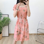 索宛亦（SUOWANYI）棉綢連衣裙短款新款女士收腰顯瘦遮肚碎花a字裙子女夏 紅色 805款 M 【70-90斤】