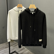 葉余網(wǎng)紅痞帥設計感連帽麻花衛衣純色提花韓版潮流男裝上衣打底衫刺繡 黑色【款】 常規 3XL (適合161-180斤)