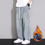 真維斯（JEANSWEST）牛仔褲男士2025秋冬新款潮牌寬松直筒闊腿褲松緊腰休閑長褲子男款 H36復(fù)古藍加絨 S 【80-100斤】