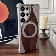 紐為（Newvessy）適用三星S25金屬S24亞克力S23透明Ultra不會(huì )發(fā)黃棘輪旋轉支架Magsafe磁吸充電手機殼鋁合金無(wú)邊框 鈦原色【鋁合金+胡桃木實(shí)木背板+棘輪支架】 三星Galaxy S25 Ultra