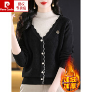 皮爾卡丹（pierre cardin）假兩件針織加絨毛衣女秋冬洋氣一體絨內(nèi)搭媽媽半高領(lǐng)一體絨打底衫 213加絨黑色 3XL