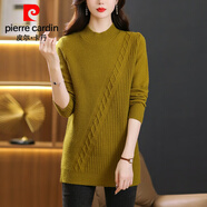 皮爾卡丹中長(cháng)款加厚毛衣女士秋冬新款洋氣媽媽裝加大碼寬松顯瘦打底針織衫 大朗桐鄉毛衣秋香黃 L