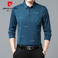 皮爾卡丹（pierre cardin）真口袋長袖t恤男春秋季新款男士中老年冰絲寬松polo 衫男爸爸裝 興30+8805藍(lán)色真口袋 XL 175建議130-152斤