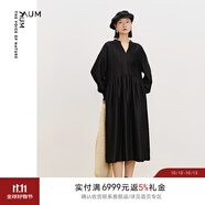 噢姆（AUM）【店鋪臻選】AUM噢姆2025年秋季新款波點肌理寬松收腰黑色連衣裙 黑色 S