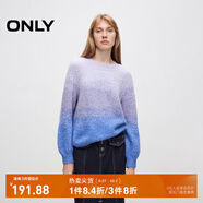 ONLY秋冬柔軟舒適漸變燈籠袖圓領毛衣針織衫女|124313008 I33 藍紫色塊 M (165) 84A
