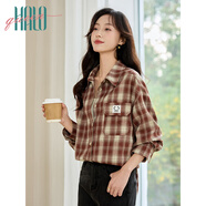 Halo Queen厚袖襯衫女秋冬格紋寬松潮流磨毛舒適oversize外套H144C6002