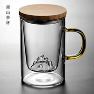 美杜（Meidu） 玻璃茶水分離杯過濾花茶杯耐熱玻璃三件套水杯子泡茶杯辦公室 觀山茶杯竹蓋【500ml】 500ml