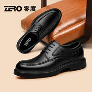 零度尚品Zero男鞋夏季2025透氣休閑皮鞋男羊皮內(nèi)里商務(wù)正裝德比鞋厚底增高 黑色 41