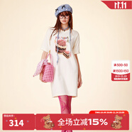 拉拉波波夏季新款蛋糕涂鴉T恤連衣裙女寬松顯瘦甜欲短裙子CBDB-WLZY11 米色 M
