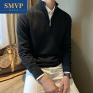 SMVP高領(lǐng)毛衣男搭配毛呢大衣長袖半拉鏈打底2024套頭秋冬款百搭針織衫 黑色 M