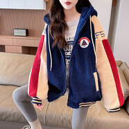 迪士尼（Disney）女大童外套12-15歲秋裝少女裝春秋大碼高初中學(xué)生秋冬夾克女孩18 深藍 冬款羊羔毛 165 M【 90-105斤尺碼偏大】