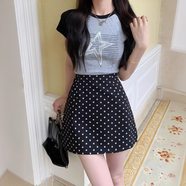 衣然呈品波點(diǎn)半身裙女夏季新款休閑百搭包臀裙辣妹高腰A字裙西裝短裙子女 黑色 （帶內襯） XL 【建議130-145斤】