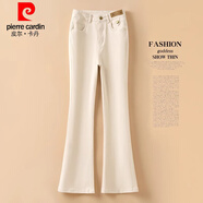 皮爾卡丹（pierre cardin）小個子微喇褲女2024新款春夏季高腰顯瘦女士休閑褲水洗純棉喇叭褲 5968#米白色 L