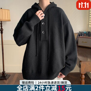 SMVP鹿毛絨廢土風(fēng)連帽毛衣男士冬季日系大碼復(fù)古慵懶軟糯針織衫外套 G1黑色 XL 【130-145斤】