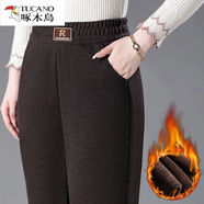 啄木鳥(niǎo)（TUCANO）秋冬加絨加厚仿羊絨休閑褲女高腰媽媽褲休閑哈倫褲中老年直筒褲 咖啡色 加絨 2XL 體重(105-120斤)